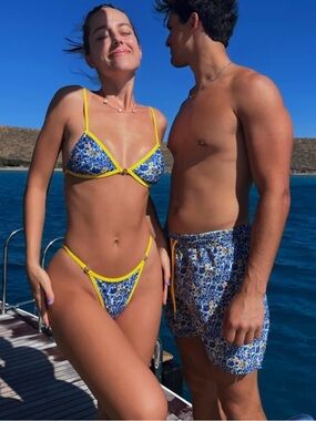 Strawberry Milk Mob Ophelia Yellow & Blue Floral Bikini set